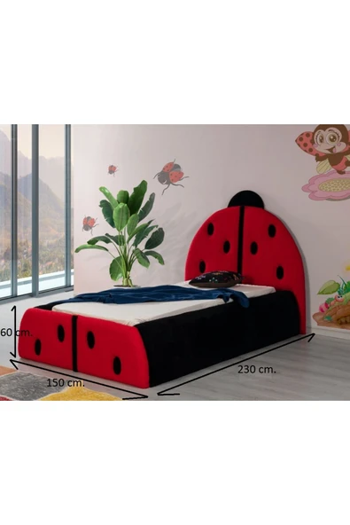 Mobilya Stant Most Uğur Böceği Tek Kişilik Karyola Teddy Kumaş 120x200 Yatak İçindir(Evinize Teslim) - 4