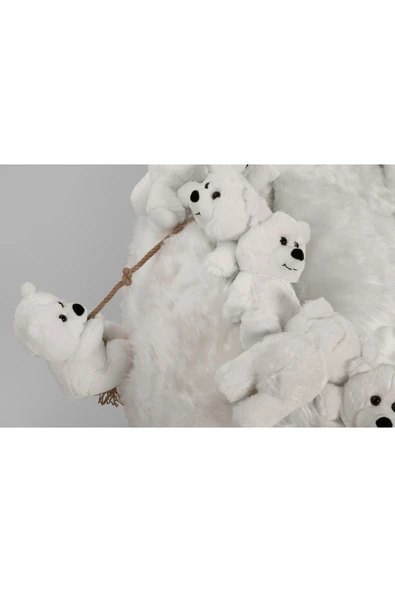Mobilya Stant Most Teddy Kids Pro Ayıcıklı Beyaz Peluş Kumaş Döner Berjer (Evinize Teslim) - 3