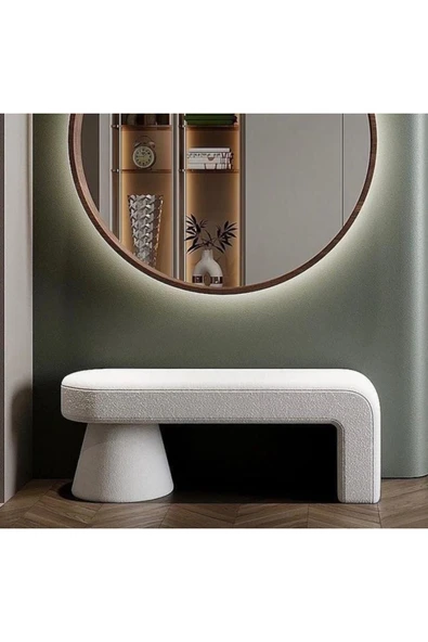 Mobilya Stant Most Konik Modern Bench Beyaz Bukle Kumaş (EVİNİZE TESLİM) ürün görseli