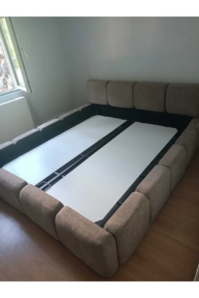 Mobilya Stant Most Oktagon Bazalı Karyola Kahve Bukle Kumaş İşbir Kuştüyü Sünger 180x200 Yatak İçin(Kurulum Dahil) - Resim 2