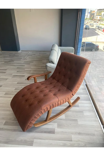Mobilya Stant Most Woodarm Pro Sırt Mekanizmalı %100 Ağaç Sallanır Koltuk İthal Nubuk Kumaş (Evinize Teslim) - Resim 3