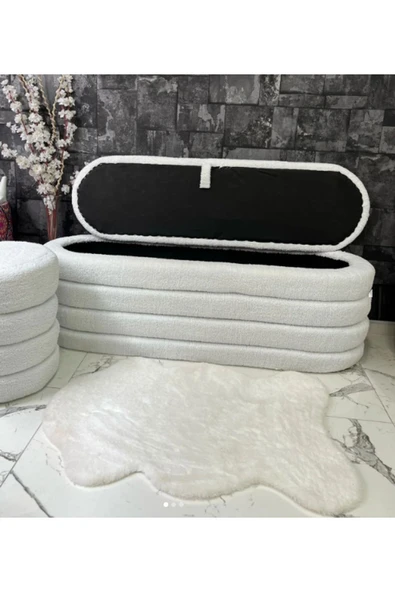 Mobilya Stant Most Line Sandıklı Bench 01 Beyaz Bukle Kumaş (EVİNİZE TESLİM) ürün görseli