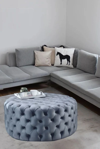 Mobilya Stant Most Hallow Kapitoneli Yuvarlak Orta Sehpa 23 Antrasit Kadife Kumaş %100 Mdf (Evinize Teslim) ürün görseli