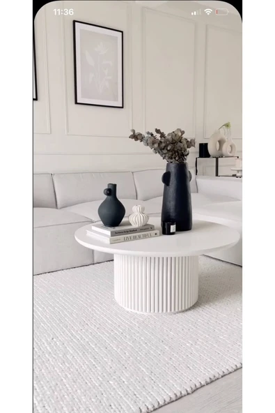 Mobilya Stant Most Bohem Orta Sehpa Beyaz 2'li Set %100 Ahşap 85 Cm. Çap (EVİNİZE TESLİM) - 4