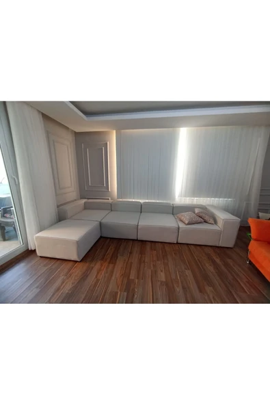 Mobilya Stant Most Mollis 5 Modül Köşe Koltuk 01 Kırık Beyaz Keten Kumaş Yumuşak Sünger (Evinize Teslim) - Resim 3