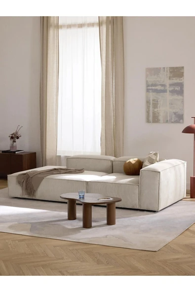 Mobilya Stant Most Mollis Pro 2 Modül Sol Kanepe Fitilli Kırık Beyaz Kadife Kumaş Yumuşak Sünger(Evinize Teslim) - Resim 2
