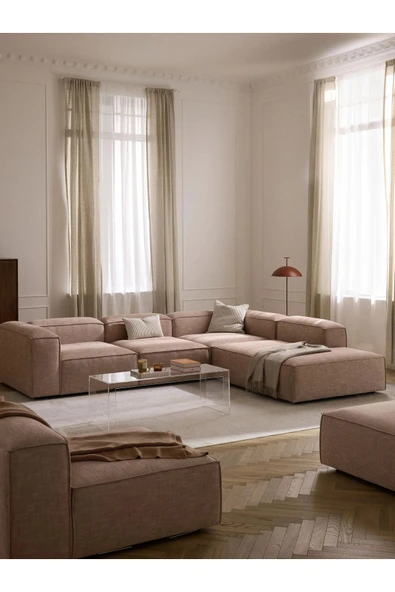 Mobilya Stant Most Mollis Pro 4 Modül Sağ Köşe Koltuk Takımı 09 Bej Keten Kumaş Yumuşak Sünger(Evinize Teslim) - Resim 2