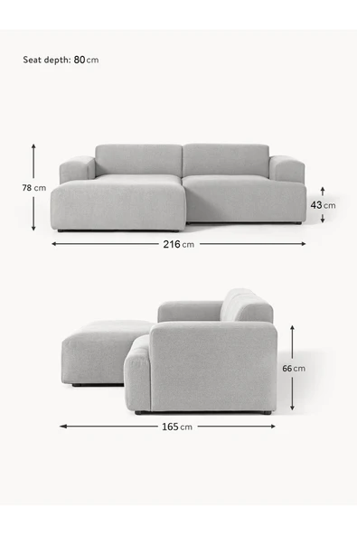 Mobilya Stant Most Mollista 2 Modül Sol Köşe Koltuk 32 Gri Keten Kumaş Yumuşak Sünger (Evinize Teslim) - Resim 7