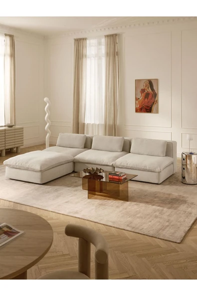 Mobilya Stant Most Mollirest Orta Modül Berjer 01 Kırık Beyaz Keten Silikon Dolgu Fermuarlı Minder(Evinize Teslim) - Resim 3