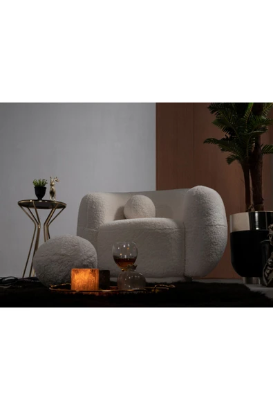 Mobilya Stant Most Galaxy Berjer Beyaz Teddy Kumaş (EVİNİZE TESLİM) - 2
