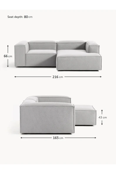 Mobilya Stant Most Mollis Plus Sağ Köşe 2 Modül Köşe Koltuk 32 Gri Keten Kumaş Yumuşak Sünger(EVİNİZE TESLİM) - Resim 5