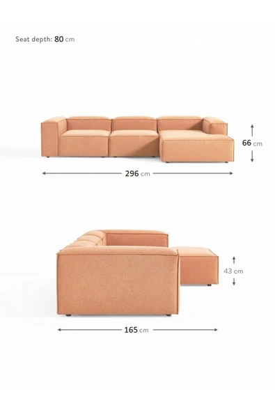 Mobilya Stant Most Mollis Plus 3 Modül Sağ Köşe Koltuk Kiremit Keten Kumaş Yumuşak Sünger(Evinize Teslim) - Resim 6