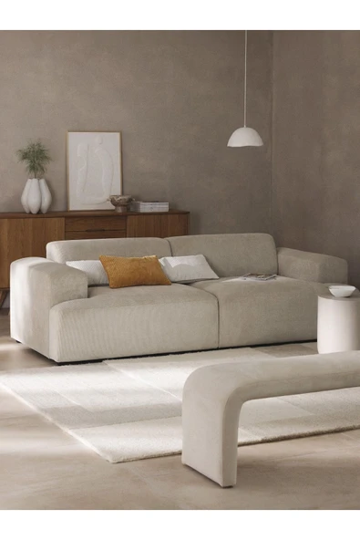Mobilya Stant Most Mollista 2 Modül Kanepe Koltuk Ekru Fitilli Kadife Kumaş Yumuşak Sünger (Evinize Teslim) - Resim 2