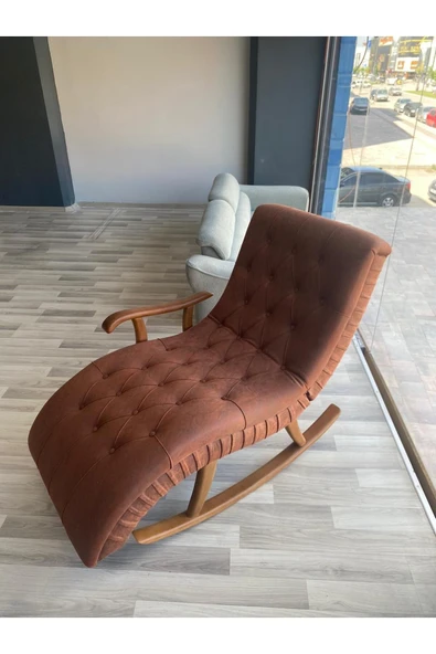 Mobilya Stant Most Woodarm Pro Sırt Mekanizmalı %100 Ağaç Sallanır Koltuk İthal Nubuk Kumaş (Evinize Teslim) - Resim 4