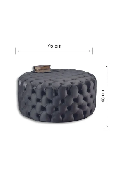 Mobilya Stant Most Hallow Kapitoneli Yuvarlak Orta Sehpa 26 Koyu Antrasit Kadife Kumaş %100 Mdf (Evinize Teslim) - 3