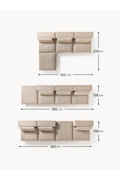 Mobilya Stant Most Mollirest 4 Modül Köşe 05 Bej Keten Kumaş Silikon Dolgu Fermuarlı Minder(Evinize Teslim) - Resim 5