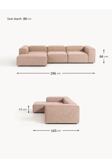 Mobilya Stant Most Mollis Plus 3 Modül Sol Köşe Koltuk 09 Bej Keten Kumaş Yumuşak Sünger(Evinize Teslim) - Resim 6