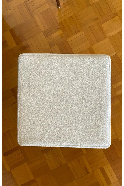 Mobilya Stant Most Ekol Kare Puf Beyaz-Kahverengi Nubuk Kumaş (Evinize Teslim) - Resim 4