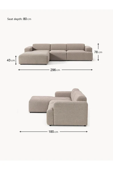 Mobilya Stant Most Mollista 3 Modül Sol Köşe Koltuk 10 Kahverengi Keten Kumaş Yumuşak Sünger (Evinize Teslim) - Resim 7