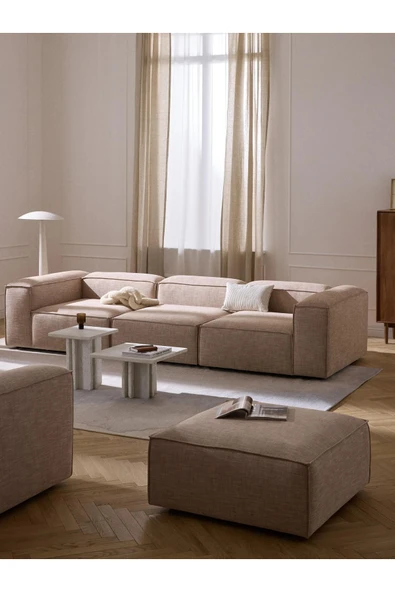Mobilya Stant Most Mollis 3 Modül Kanepe Koltuk 09 Bej Keten Kumaş Yumuşak Sünger (Evinize Teslim) - Resim 2