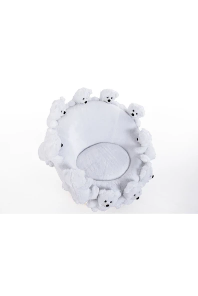 Mobilya Stant Most Teddy Kids Beyaz Ayıcıklı Peluş Kumaş Döner Berjer (Evinize Teslim) - Resim 3