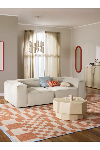 Mobilya Stant Most Mollis 2 Modül Kanepe Koltuk Fitilli Kırık Beyaz Kadife Kumaş Yumuşak Sünger (Evinize Teslim) - Resim 2