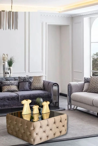 Mobilya Stant Most Hallow Cam Orta Sehpa 04 Bej Kadife Kumaş %100 Mdf (EVİNİZE TESLİM) ürün görseli