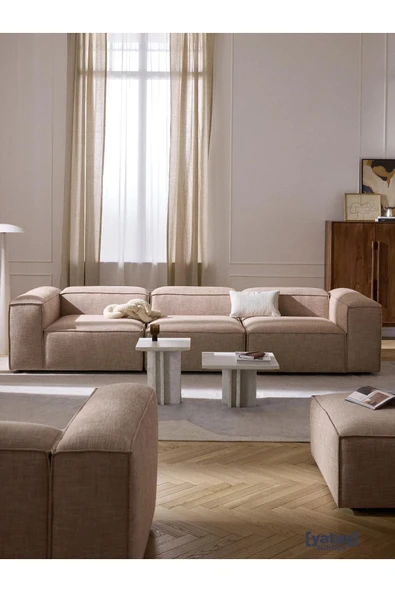 Mobilya Stant Most Mollis 3 Modül Kanepe Koltuk 09 Bej Keten Kumaş Yumuşak Sünger (Evinize Teslim) ürün görseli