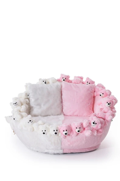 Mobilya Stant Most Teddy Kids Pro Ayıcıklı Beyaz-Pembe Peluş Kumaş Döner Berjer (Evinize Teslim) - Resim 3