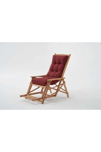 Mobilya Stant Most Sunbed Şezlong Su Bazlı %100 Ağaç Outdoor Bordo Kumaş Silikon Dolgu (Evinize Teslim)