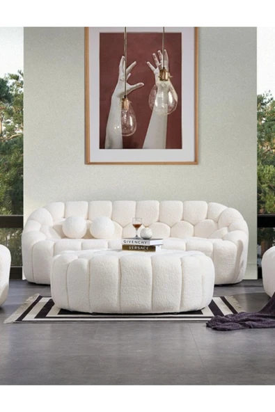 Mobilya Stant Most Balloon Üçlü Kanepe İthal Beyaz Teddy Kumaş (Evinize Teslim) ürün görseli