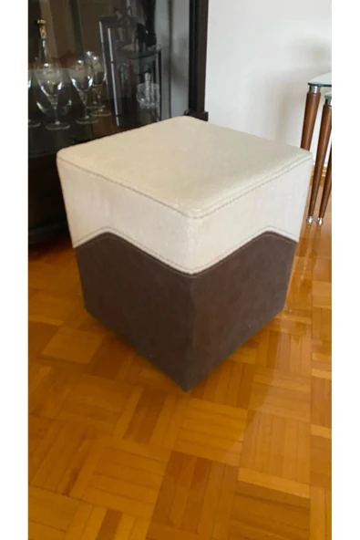 Mobilya Stant Most Ekol Kare Puf Beyaz-Kahverengi Nubuk Kumaş (Evinize Teslim) ürün görseli