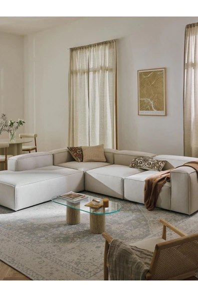 Mobilya Stant Most Mollis Pro 4 Modül Sol Köşe Koltuk 01 Kırık Beyaz Keten Kumaş Yumuşak Sünger(Evinize Teslim) - Resim 2