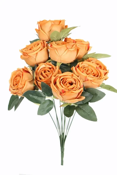 Yapay Çiçek 9lu Kat Kat lodos Gül Demeti 42 Cm Kahve-turuncu - Resim 2