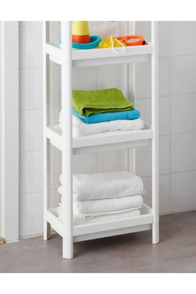 IKEA 4 Katlı Plastik Raf Ünitesi 37x23x101 Cm İkea Banyo Rafı Beyaz Düzenleme Rafı - 3