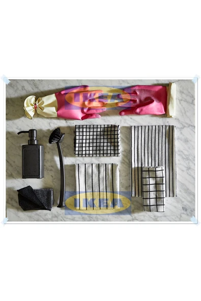 IKEA Rınnıg Beyaz Koyu Gri Kurulama Bezi, Mutfak Havlusu, 45x60 cm, 4'lü Set - 5