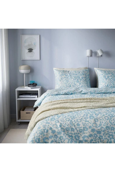 IKEA CYMBALBLOMMA beyaz-mavi 240x220/50x60 cm çift kişilik nevresim seti - 3
