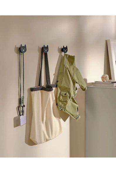 IKEA 1 Adet Küçük Askı Duvar Askısı 3,3x5,7x6 Cm Duvar Kancası Siyah Kedi Desenli Askılık Alüminyum - 2