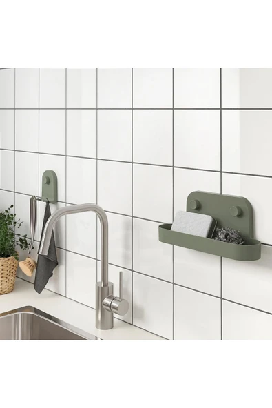 IKEA ÖBONÄS gri-yeşil 28 cm vantuzlu duvar rafı - 3