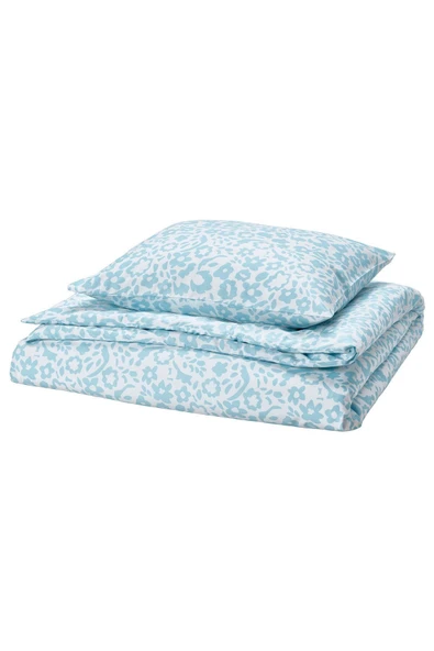 IKEA tek kişilik nevresim seti, beyaz-mavi, 150x200/50x60 cm Bakımı kolay kumaş kırışmaz ve çekmez - 3