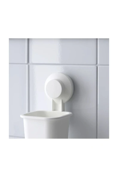 IKEA Vantuzlu Diş Fırçalığı Yükseklik: 18 cm Plastik Fırçalık Beyaz Renk - 3