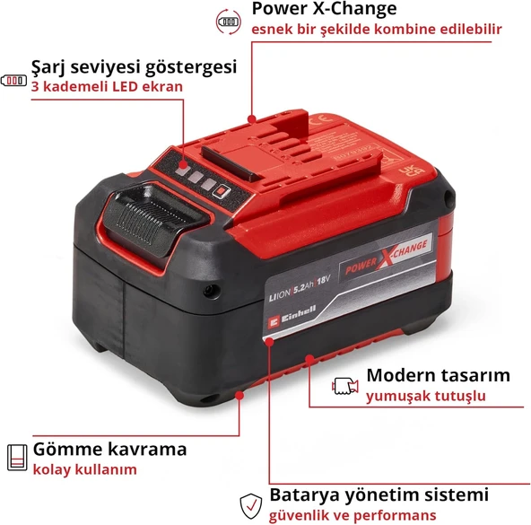 Einhell 18V 5,2 Ah Power-X-Change Plus Akü - 4511437 - 3