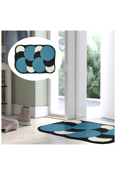 IKEA Raler Paspas 40x60 cm Mavi Baloncuk Desenli Kaydırmaz Kaymaz Tabanlı Kapı Önü Paspası