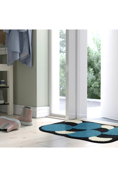 IKEA Raler Paspas 40x60 cm Mavi Baloncuk Desenli Kaydırmaz Kaymaz Tabanlı Kapı Önü Paspası - 3