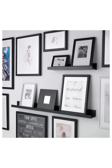IKEA 2 Adet Fotoğraf Çerçevesi Rafı İkea 2'li Set Duvar Rafı Ahşap Çerçeve Rafı Siyah Kitaplık - 3