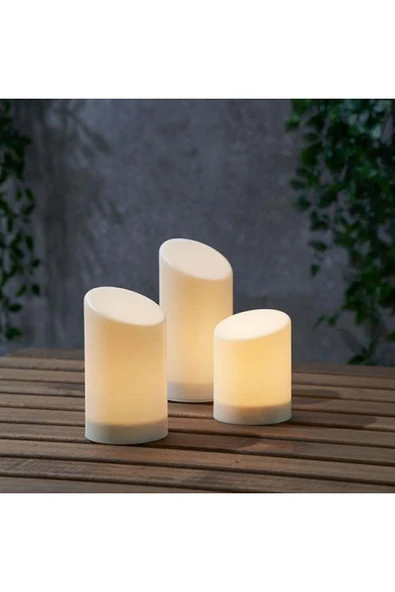 IKEA Led'li Blok Mum,3 Lü Beyaz Renk 10-13,5-16 Cm Iç-dış Mekan Ev Dekorasyonu