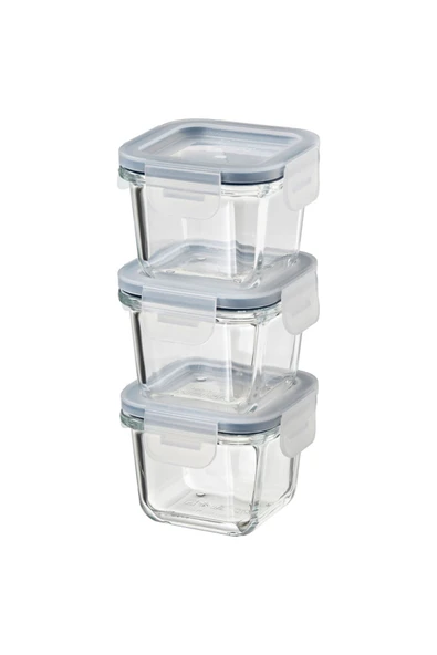IKEA Kapaklı Cam Saklama Kabı - 180 ml - Kare - 3 Adet