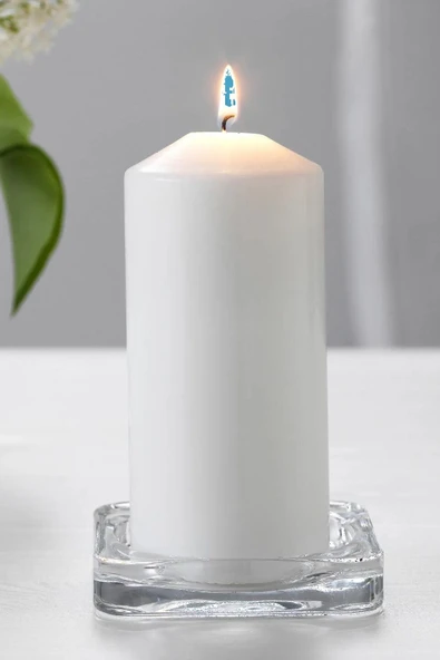 IKEA 4'lü Kokusuz Naturel Blok Mum ve 1 Adet Mum Tabağı - 5
