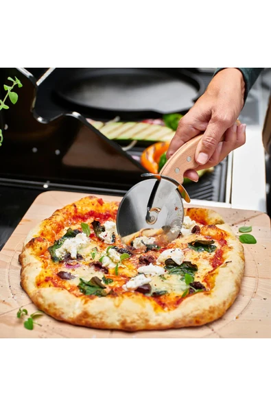 IKEA Grilltider 22 cm Masif Ahşap Kayın Saplı Paslanmaz Çelik Pizza Börek Kesici Bıçağı Bıçak - 4