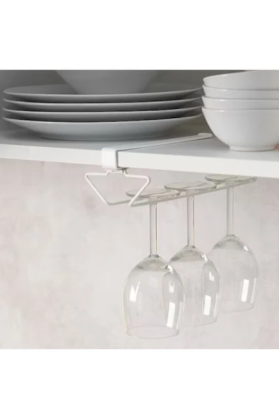 IKEA 29 Cm Rafa Takılabilen Kadeh Tutucu Raf Askısı Çelik Beyaz Şarap Kadehi Askısı